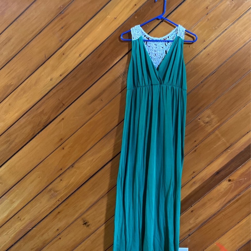 Green Maxi Dress with Lace Detail
